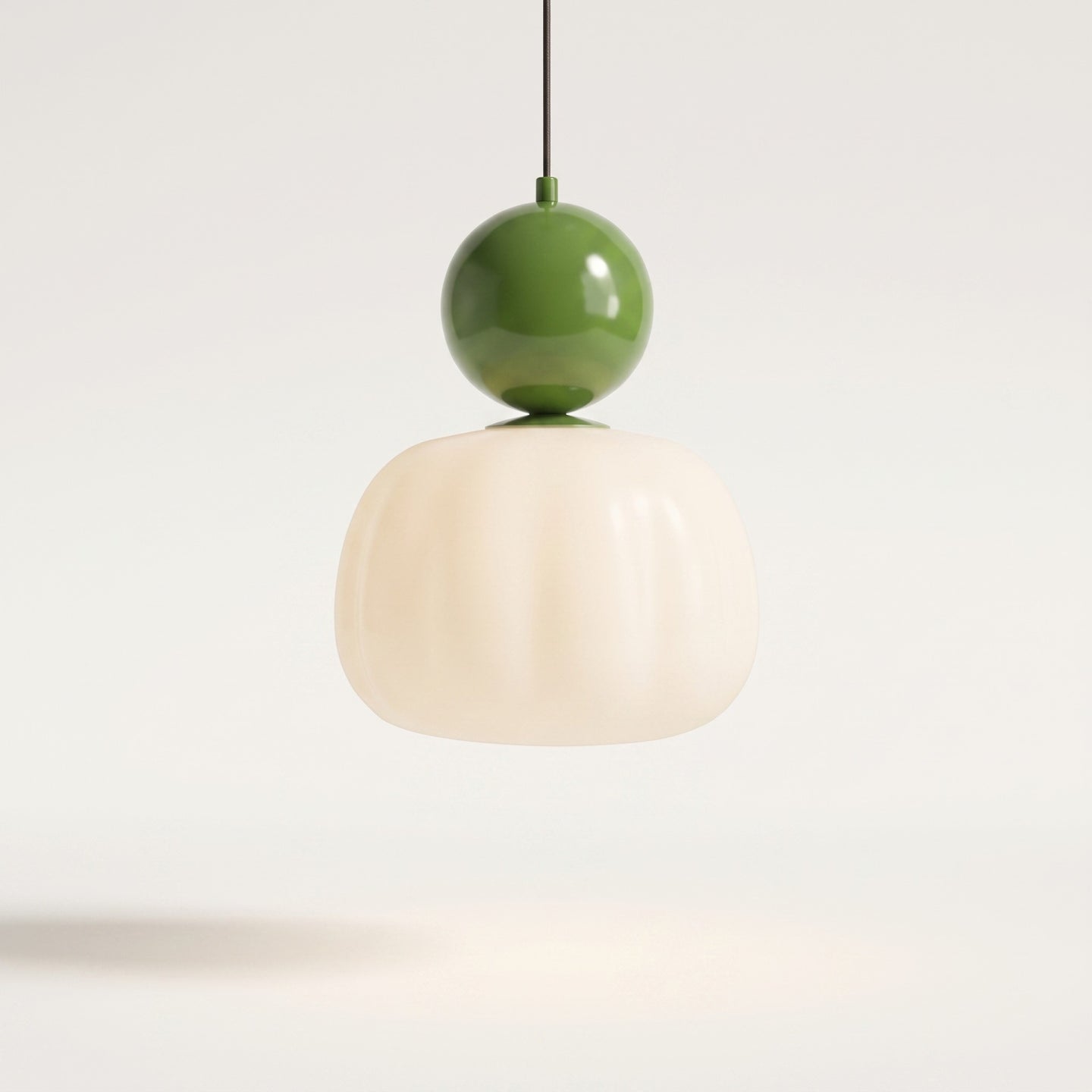 Pendant Light, Glass Pumpkin Shade, 1 or 3 Heads, G9 LED Bulb, Adjustable Cord Up to 59in, Glass and Metal Build, 1 Head, Green