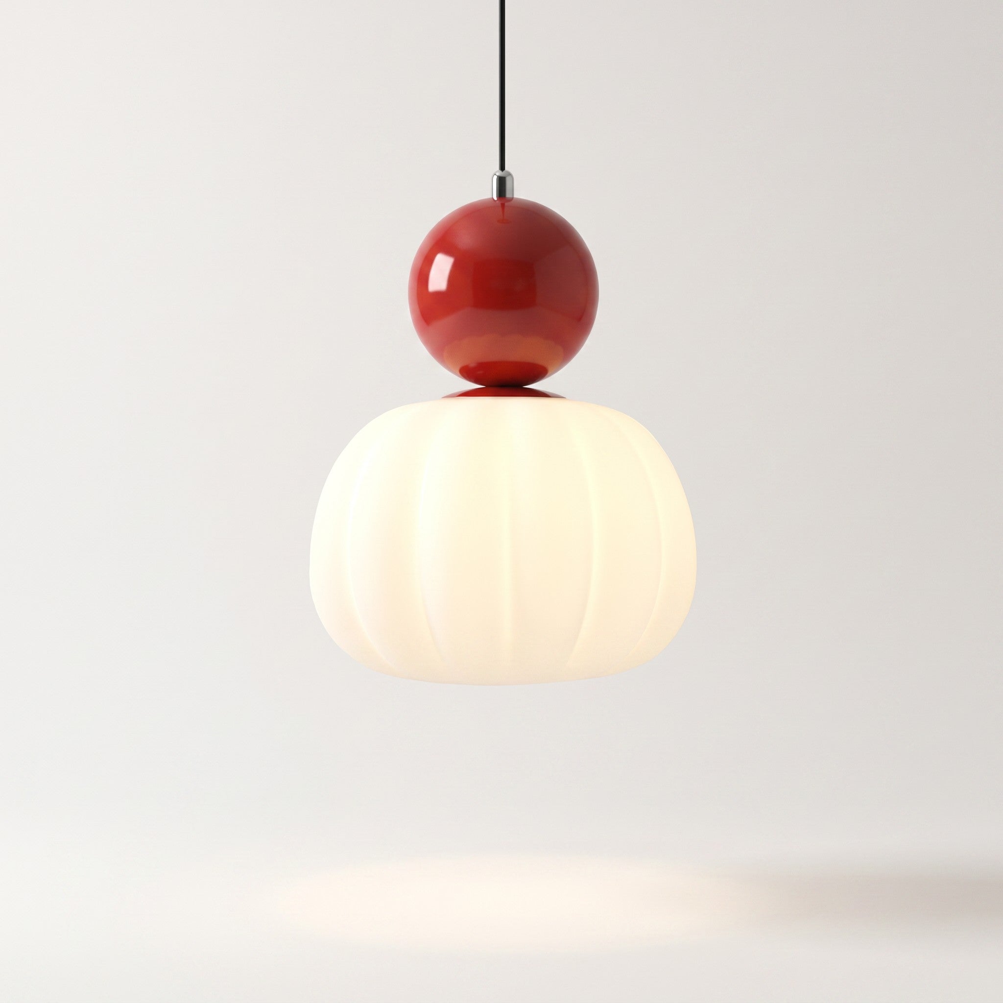 Pendant Light, Glass Pumpkin Shade, 1 or 3 Heads, G9 LED Bulb, Adjustable Cord Up to 59in, Glass and Metal Build, 1 Head, Red