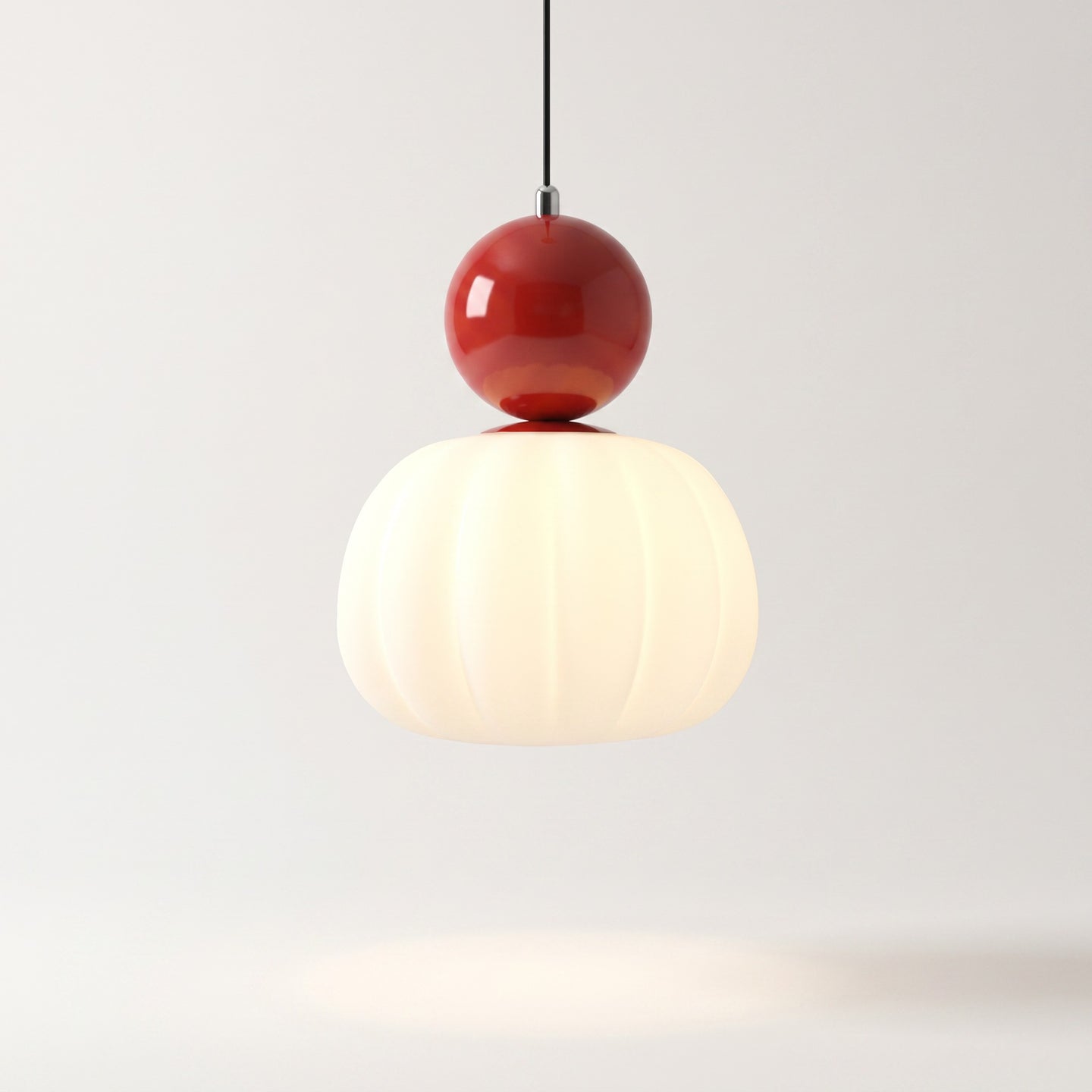 Pendant Light, Glass Pumpkin Shade, 1 or 3 Heads, G9 LED Bulb, Adjustable Cord Up to 59in, Glass and Metal Build, 1 Head, Red
