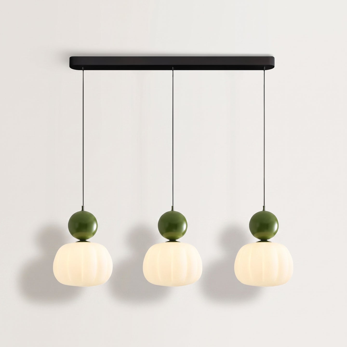 Pendant Light, Glass Pumpkin Shade, 1 or 3 Heads, G9 LED Bulb, Adjustable Cord Up to 59in, Glass and Metal Build, 3 Heads, Green