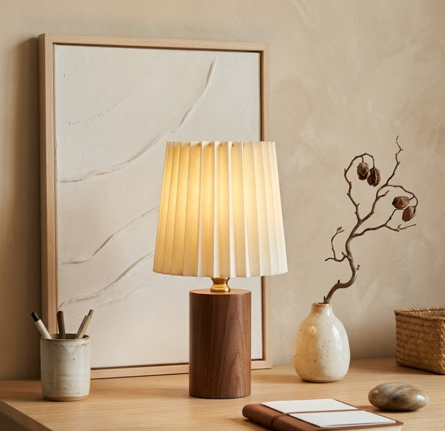 Walnut Pleated Desk Lamp