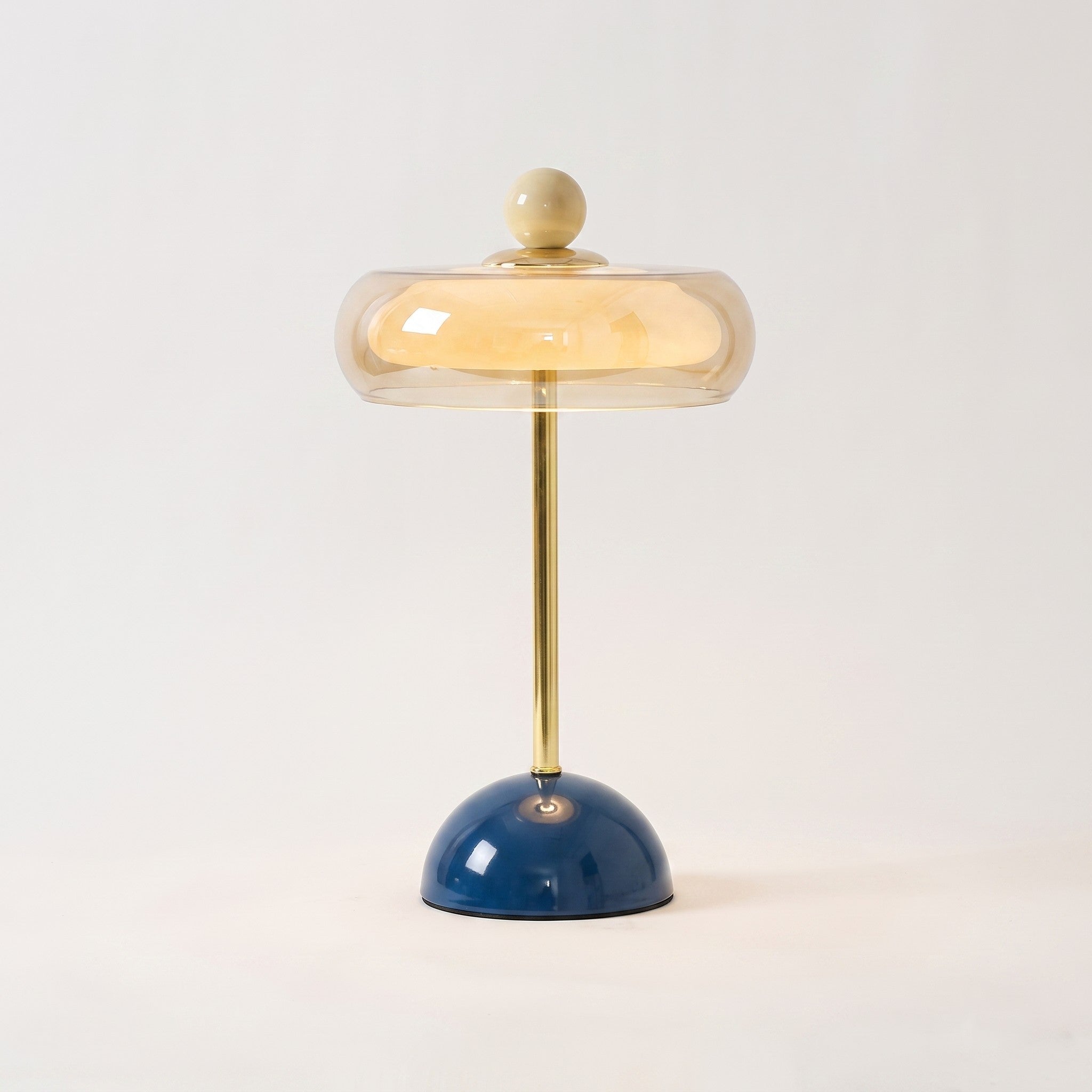 Table Lamp, Ring-Shaped Glass Shade, Ball Finial Accent, Piano-Grade Lacquer Finish, 3 Touch-Switchable Tones, USB-C Rechargeable, 13.4in, Blue