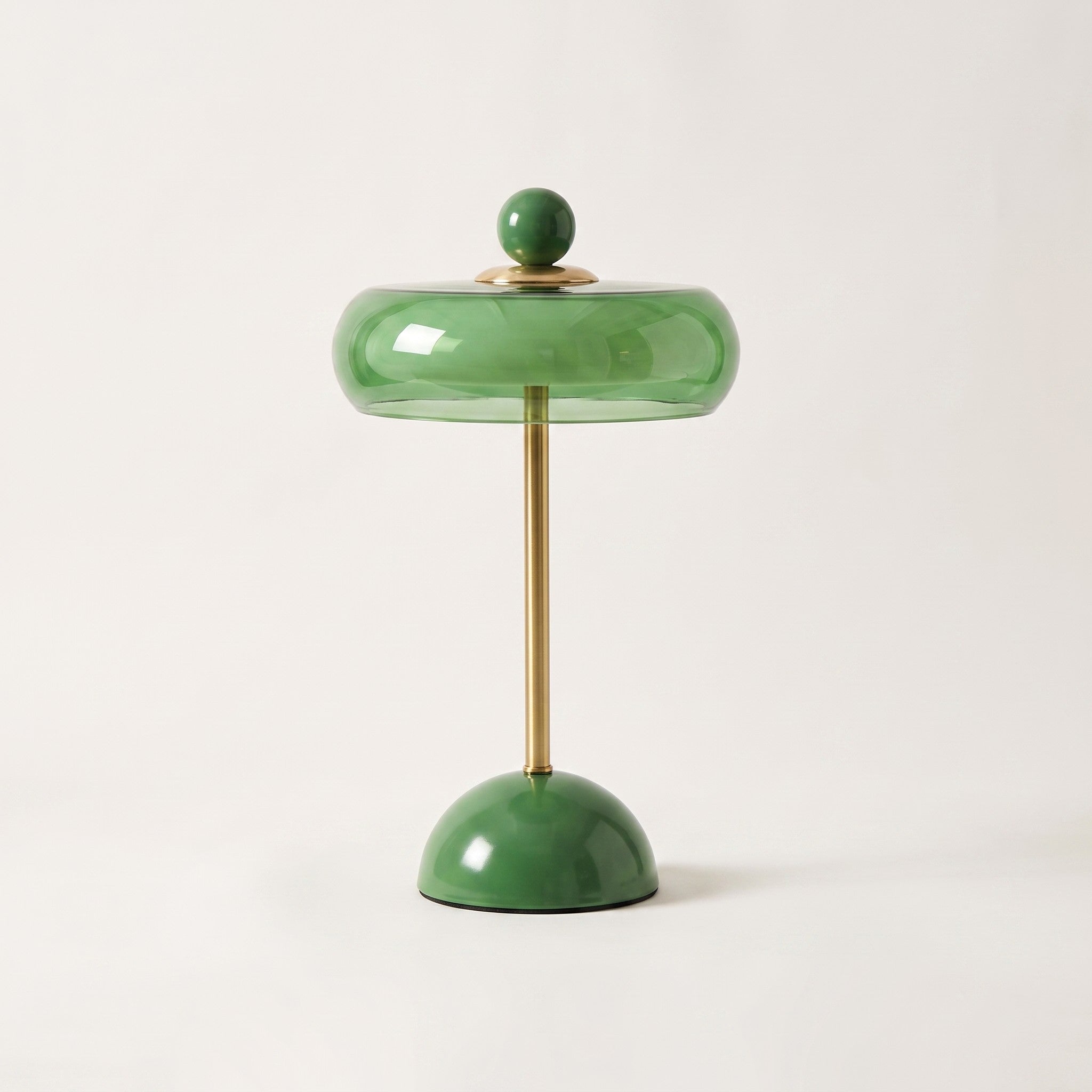 Table Lamp, Ring-Shaped Glass Shade, Ball Finial Accent, Piano-Grade Lacquer Finish, 3 Touch-Switchable Tones, USB-C Rechargeable, 13.4in, Green