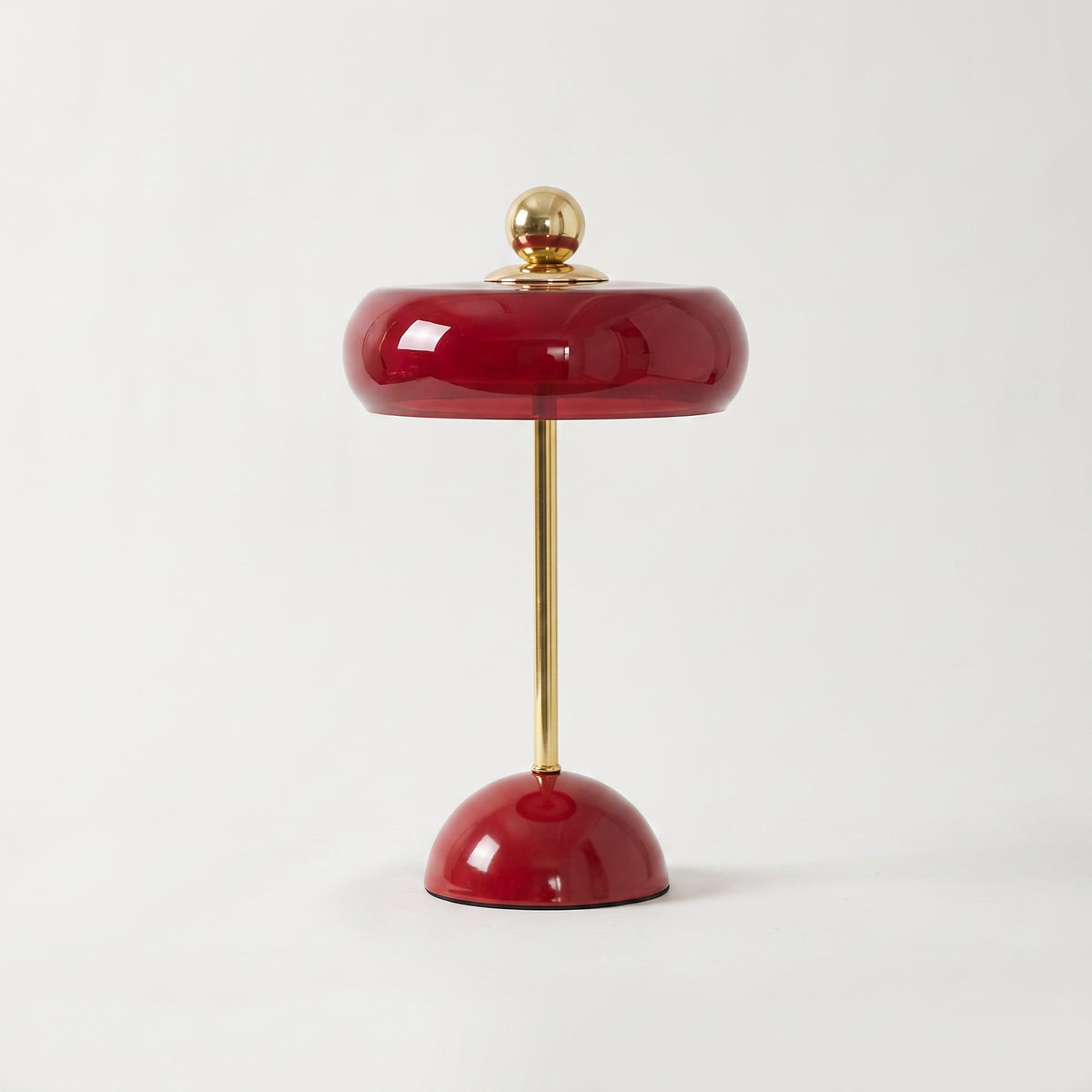 Table Lamp, Ring-Shaped Glass Shade, Ball Finial Accent, Piano-Grade Lacquer Finish, 3 Touch-Switchable Tones, USB-C Rechargeable, 13.4in, Red