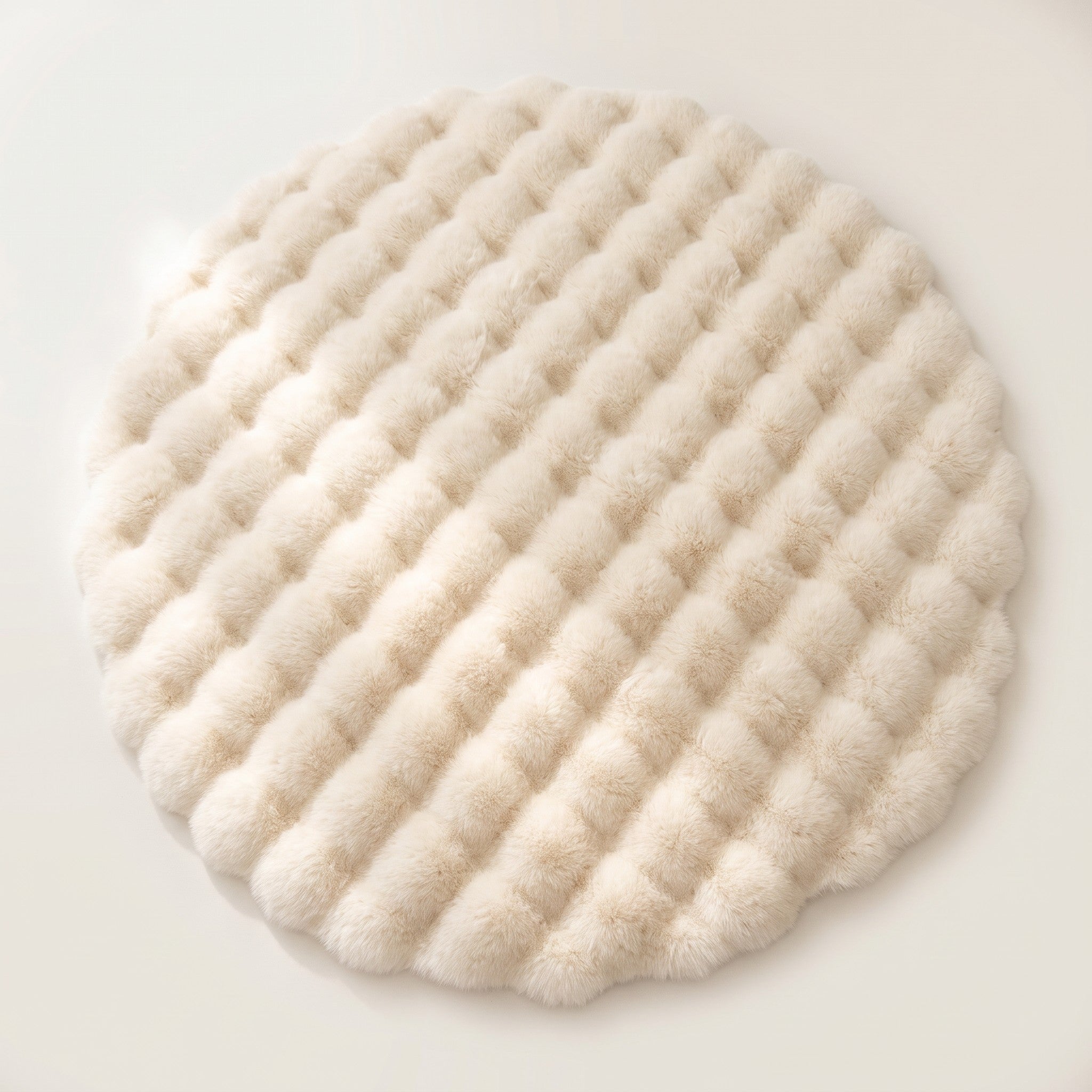 Round Rug, Bubble-Texture Fleece, Soft Plush Pile, Warmth and Texture Underfoot, 35.4in Diameter, Bedroom Living Room or Vanity Accent, Cream