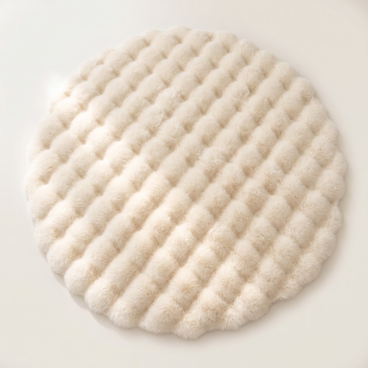 Round Rug, Bubble-Texture Fleece, Soft Plush Pile, Warmth and Texture Underfoot, 35.4in Diameter, Bedroom Living Room or Vanity Accent, Cream