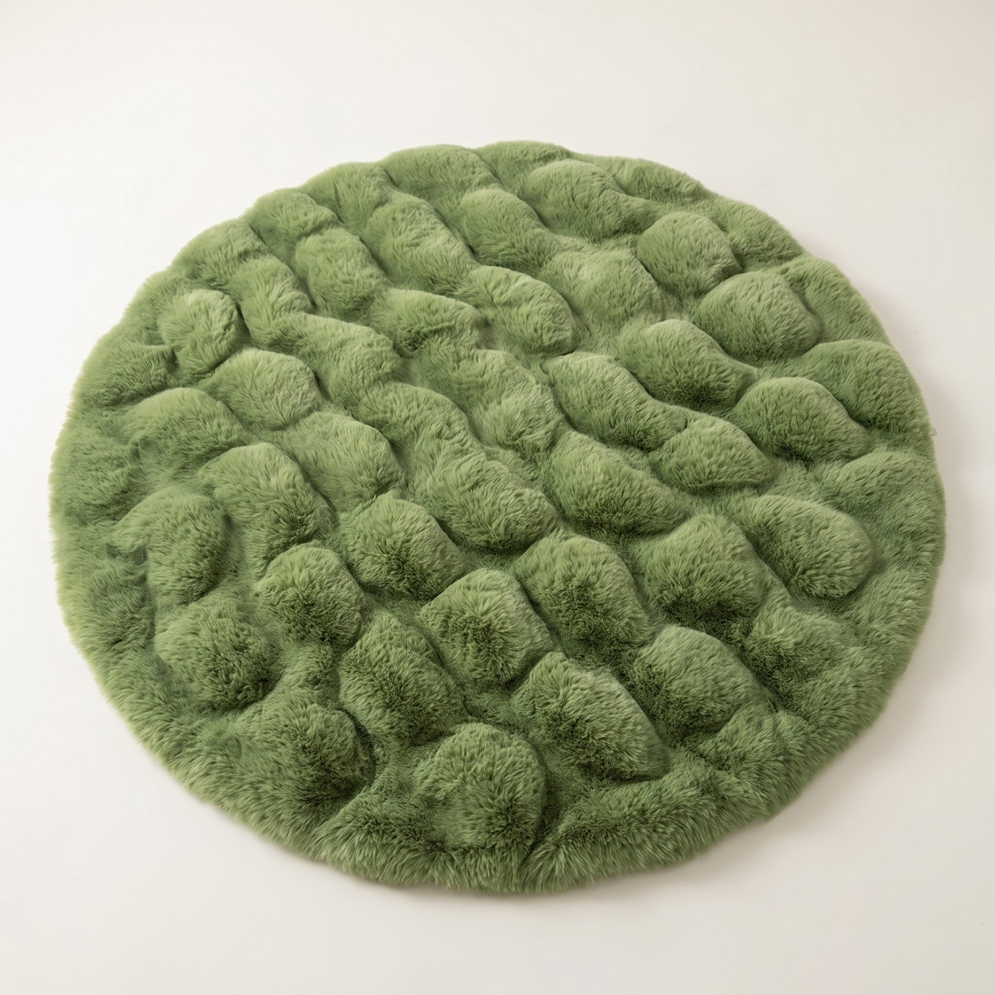 Round Rug, Bubble-Texture Fleece, Soft Plush Pile, Warmth and Texture Underfoot, 35.4in Diameter, Bedroom Living Room or Vanity Accent, Green