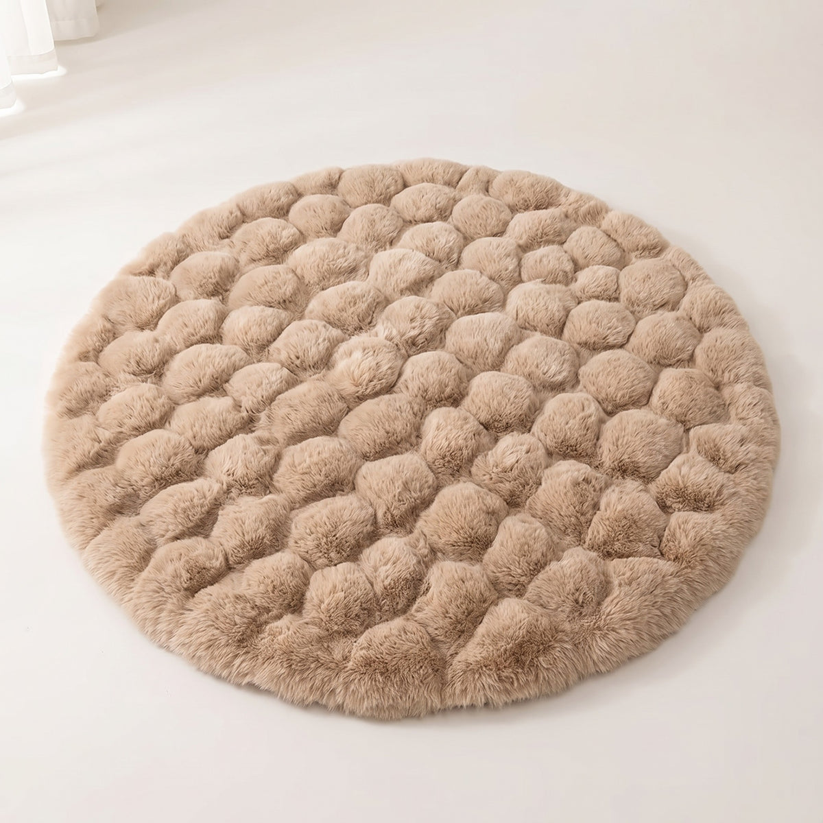 Round Rug, Bubble-Texture Fleece, Soft Plush Pile, Warmth and Texture Underfoot, 35.4in Diameter, Bedroom Living Room or Vanity Accent, Khaki