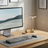 Modern desk setup with computer monitor, keyboard, mouse, and decorative items.