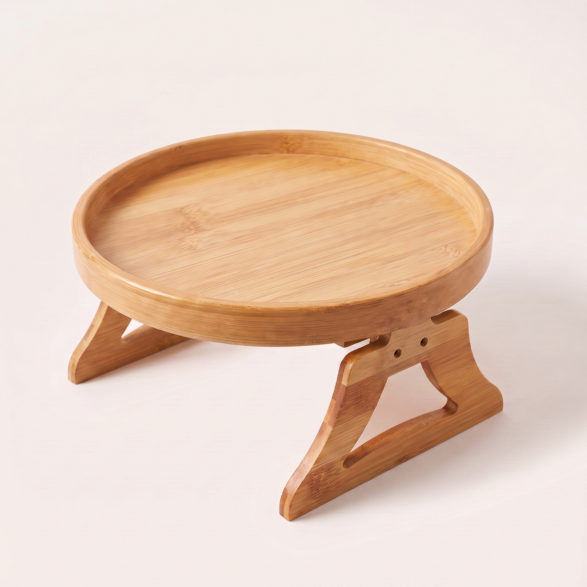 Wood sofa armrest clip-on tray, white studio background