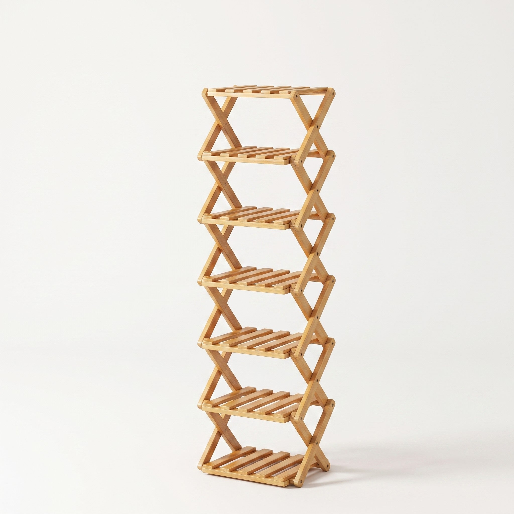 Bamboo folding shoe rack on white background