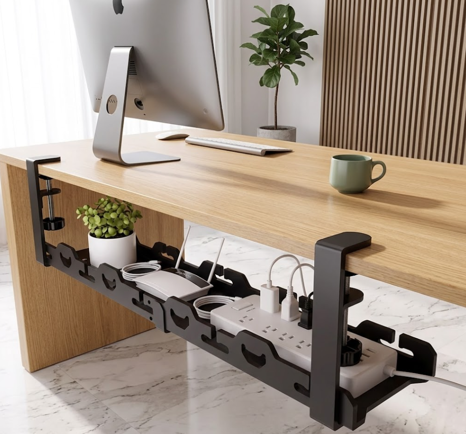 No-Drill Metal Under Desk Cable Management Tray