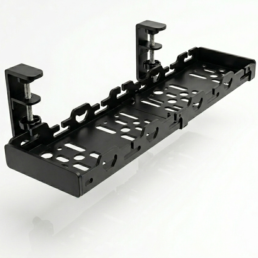 Black metal bracket on a white background