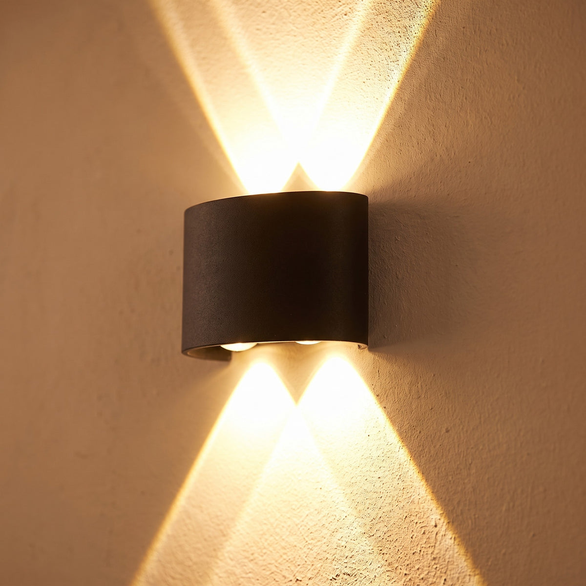 Close detail of the up-down wall light with beams leaving top and bottom