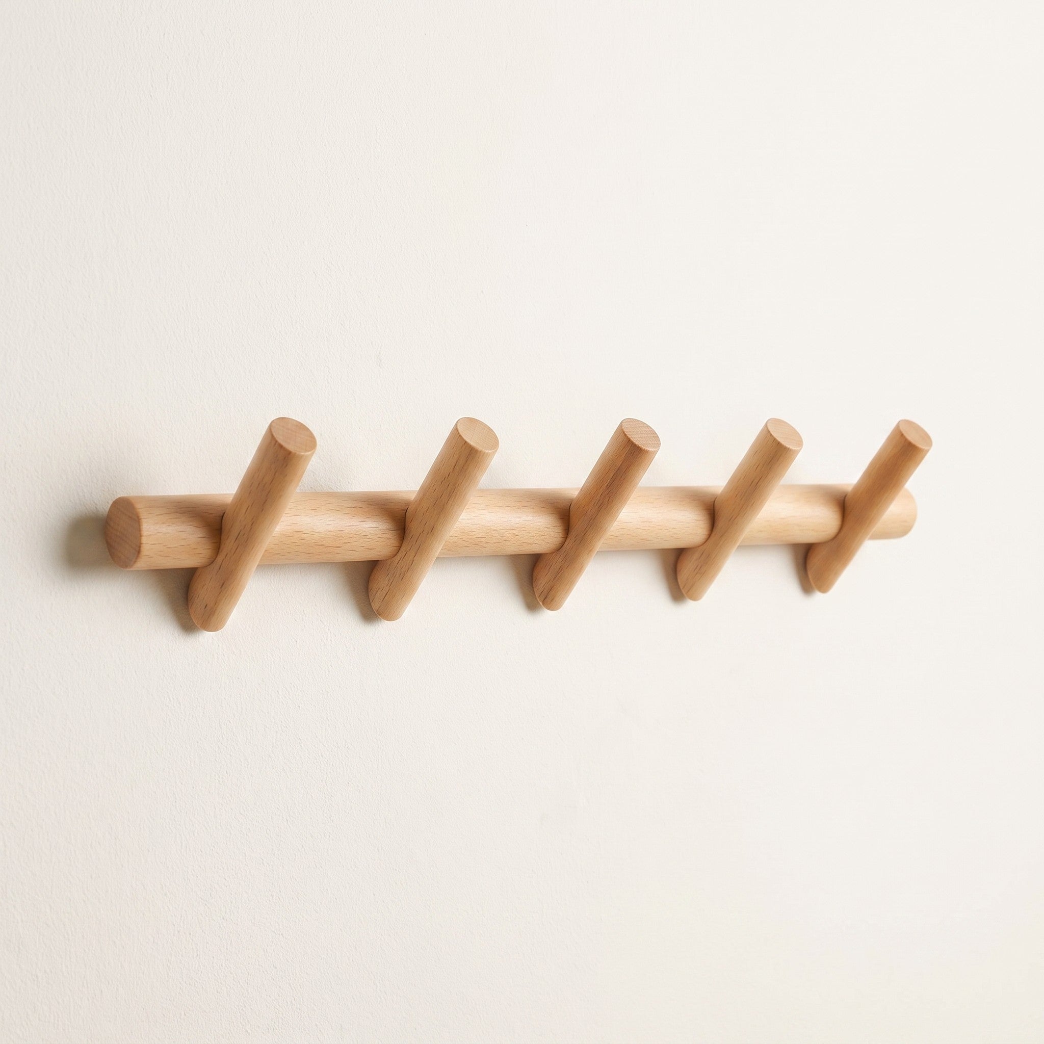 Wall Rack, Oak Wood, Rounded Pegs for Coats Hats and Scarves, Wall-Mounted with Hardware Included, 19.7x4.9in