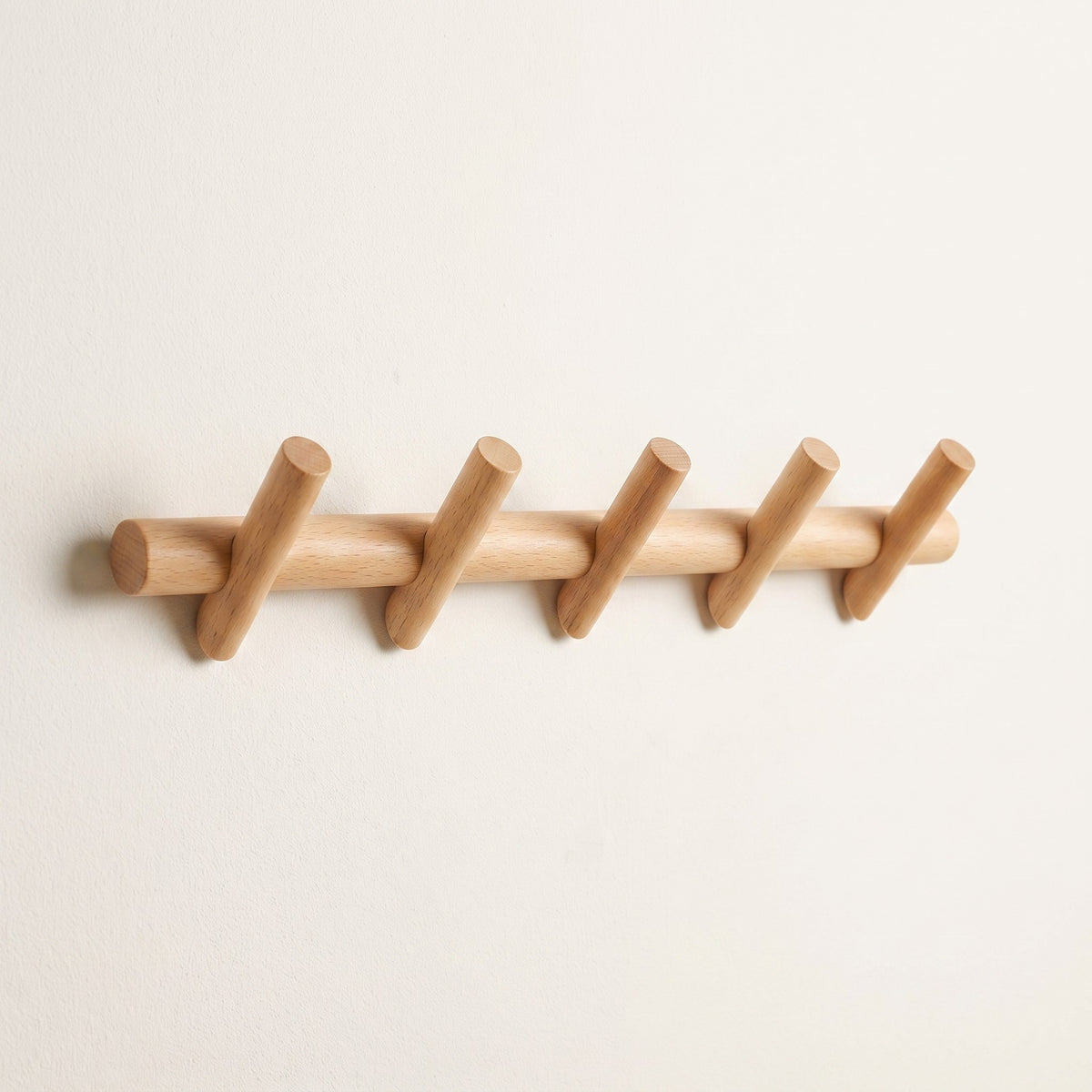 Wall Rack, Oak Wood, Rounded Pegs for Coats Hats and Scarves, Wall-Mounted with Hardware Included, 19.7x4.9in