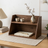Wooden shelf with decorative items on a wooden desk