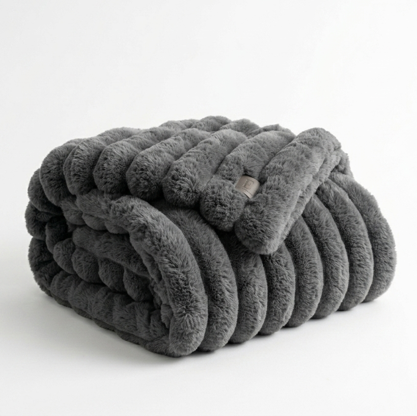 Folded gray blanket on a white background