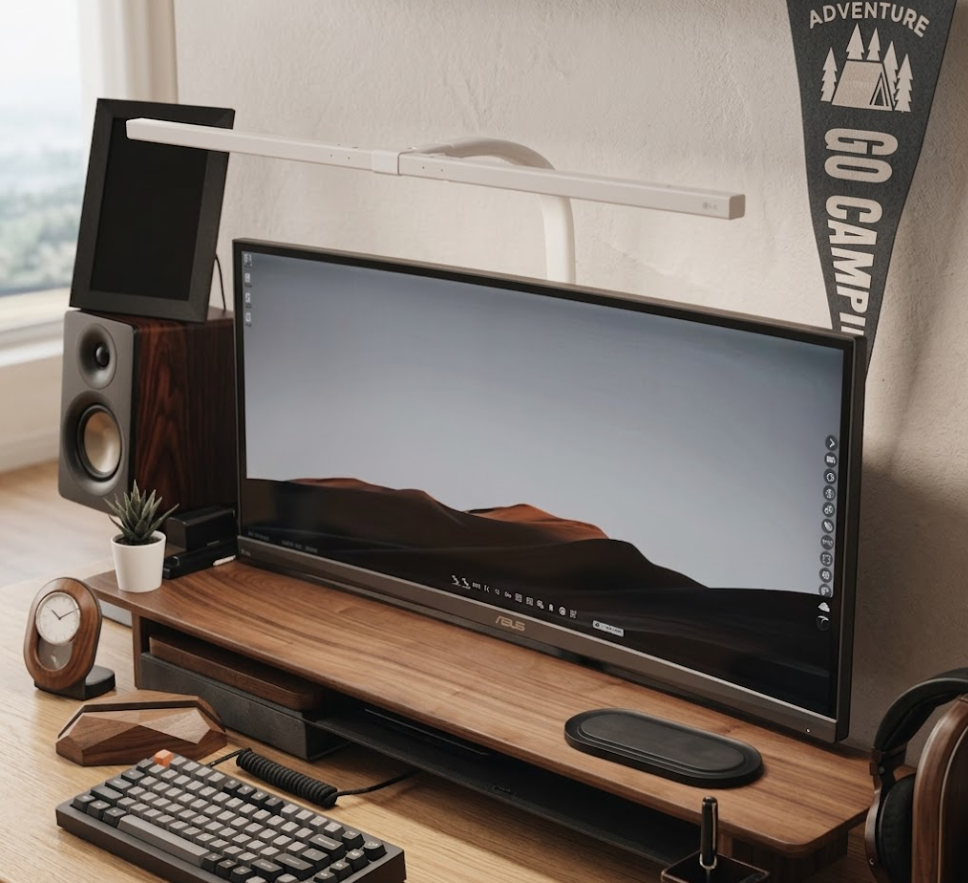 Walnut Monitor Stand Riser & Desk Organizer